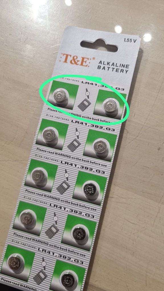 T&E ALKALINE LITHIUM BATTERY LR41,392,G3 1.55V 1PAIR